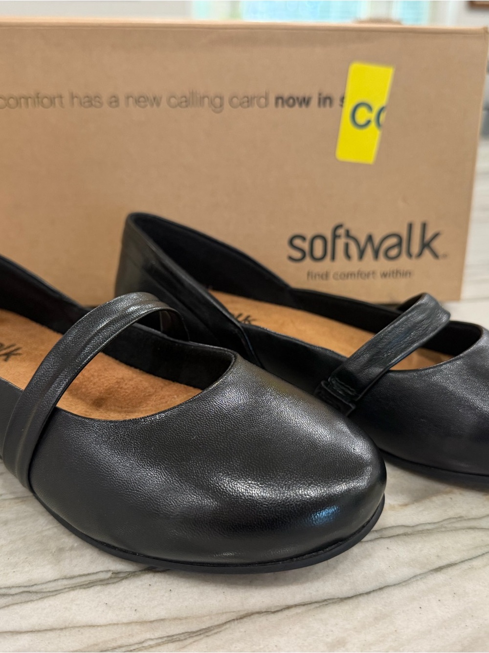 NIB SoftWalk Samara Black Leather Mary Jane Flats Shoes 5.5 M